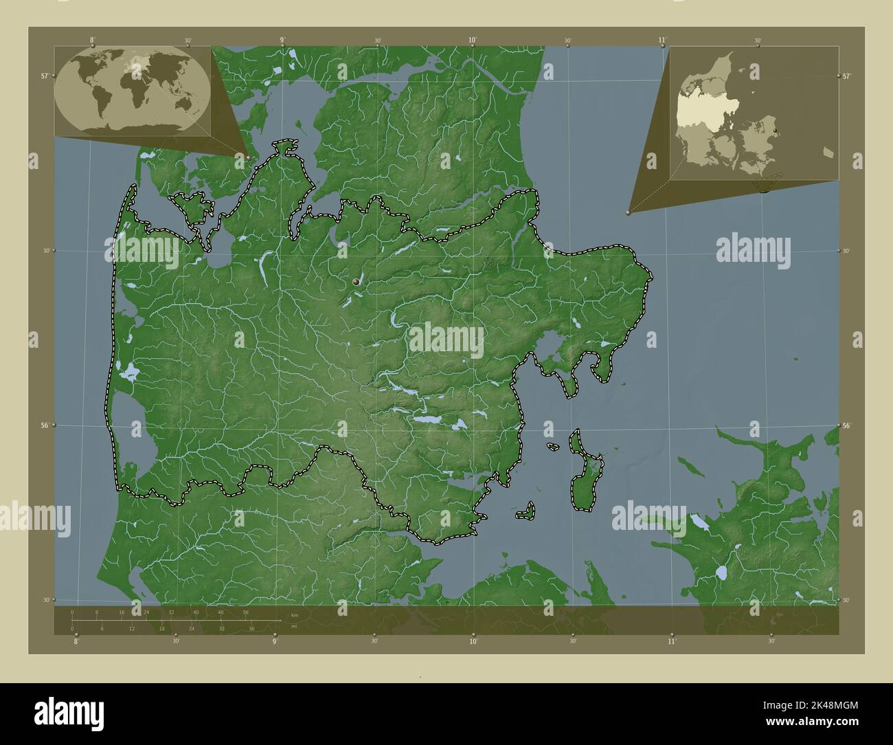 Midtjylland, region of Denmark. Elevation map colored in wiki style