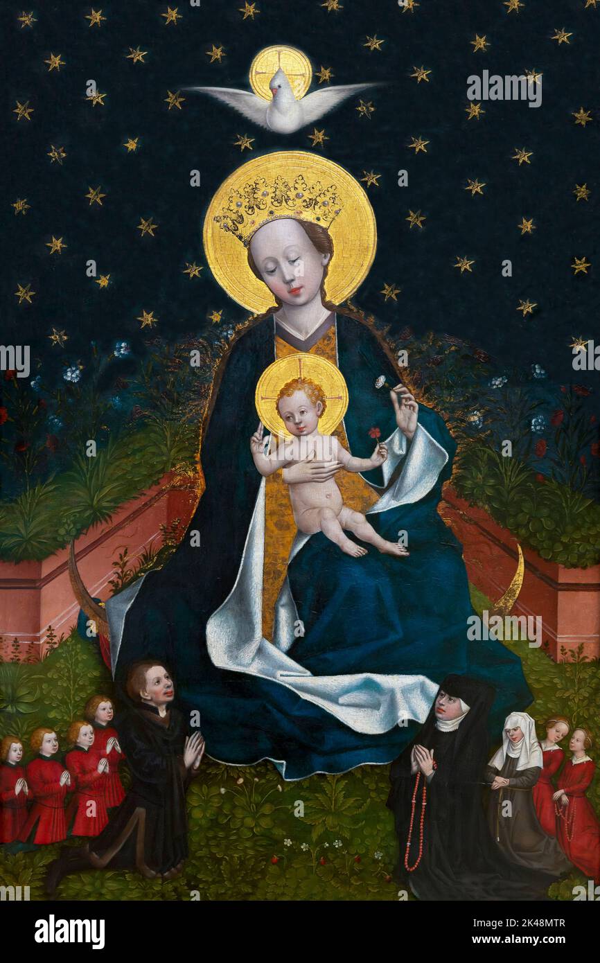 Madonna on a Crescent Moon in Hortus Conclusus, Master of 1456, 1450's, Gemaldegalerie, Berlin, Germany, Europe Stock Photo