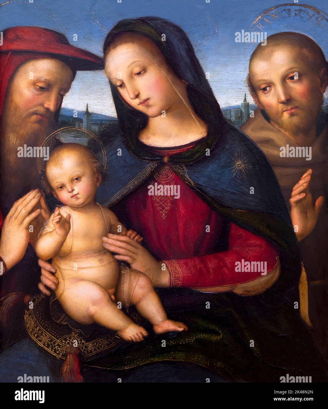 The Virgin and Child with Saints Jerome and Francis, Raphael, circa 1502, Gemaldegalerie, Berlin, Germany, Europe Stock Photo