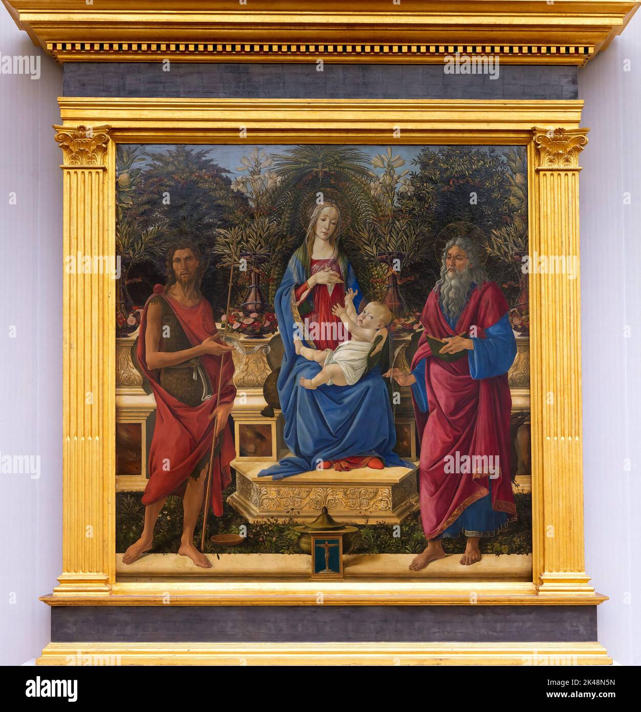 The Virgin and Child Enthroned, Bardi Altarpiece, Sandro Botticelli, 1484-1485, Gemaldegalerie, Berlin, Germany, Europe Stock Photo