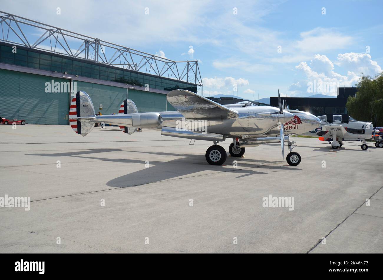 Zeltweg, Austria - September 03, 2022: Public airshow in Styria named Airpower 22, Lockheed P-38 Lightning and North American T288 Trojan both former Stock Photo