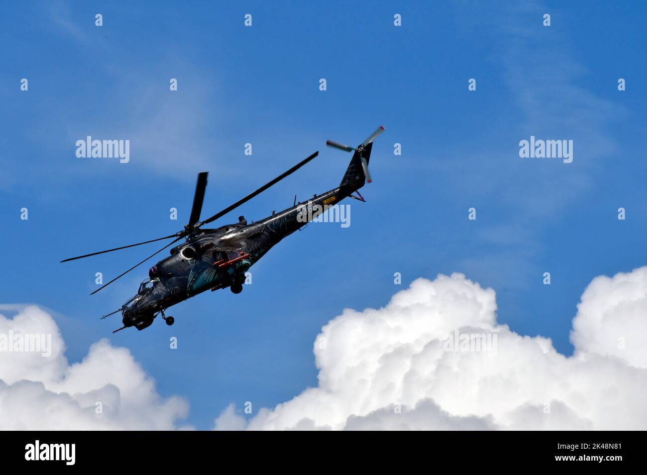 Zeltweg, Austria - September 03, 2022: Public airshow in Styria named Airpower 22, display with heavy combat helicopter MIL MI-24. NATO reporting name Stock Photo