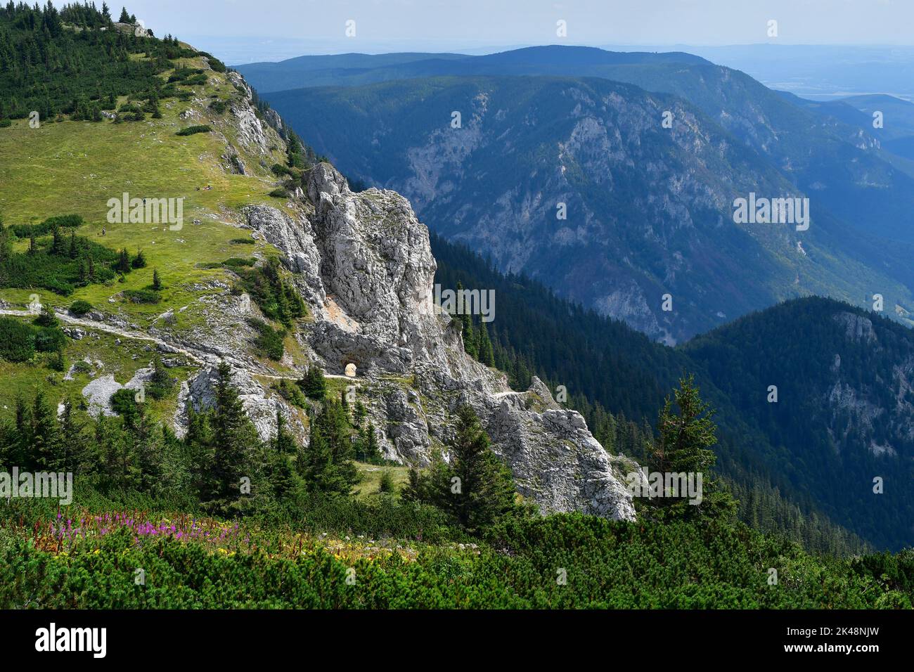 Austria, Rax mountain in Lower Austria, footpath along rocks and ...