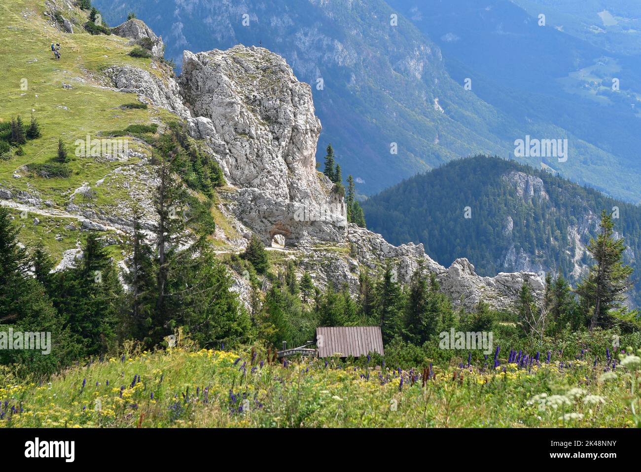 Austria, Rax mountain in Lower Austria, footpath along rocks and ...