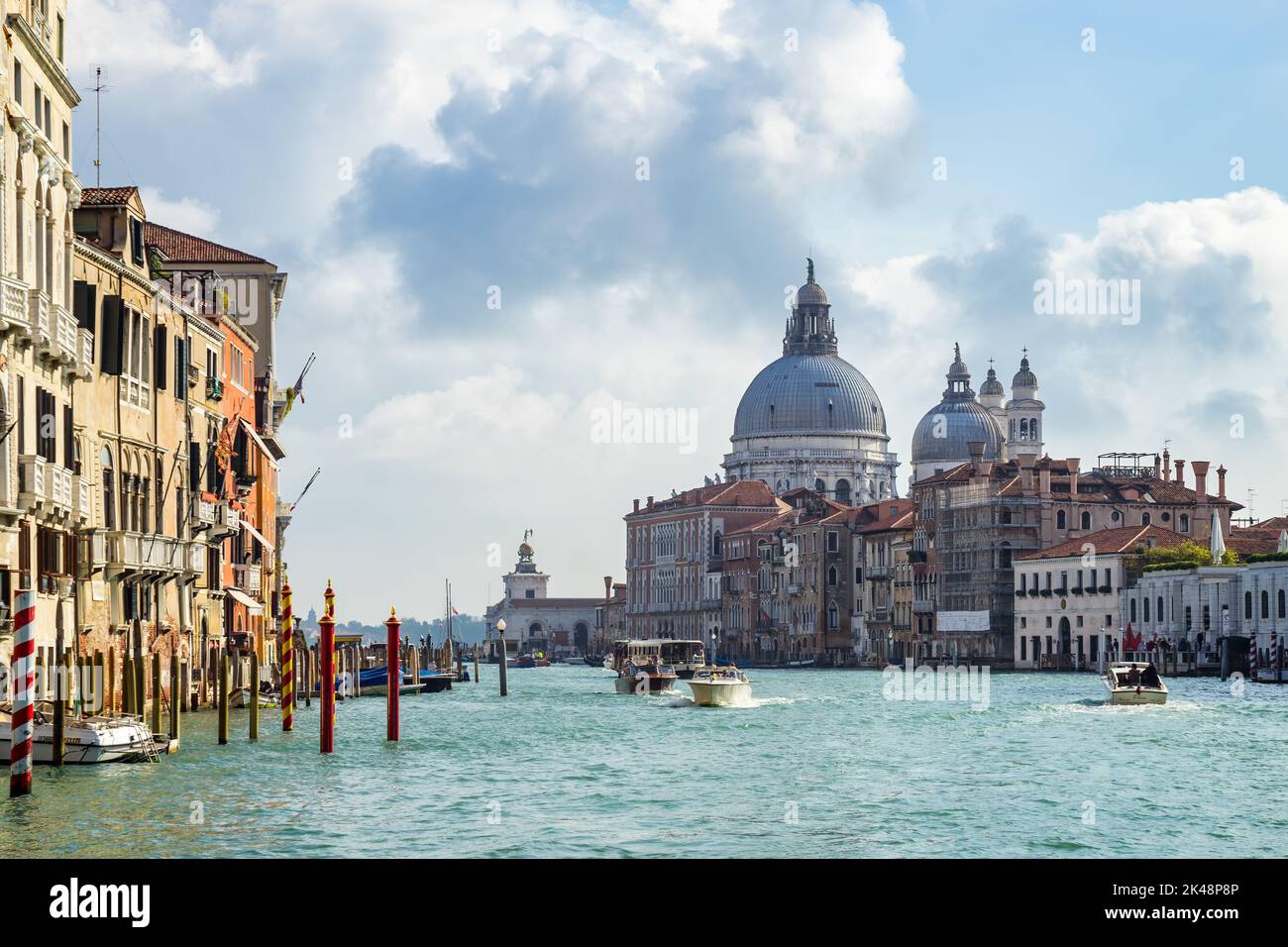 VENICE, ITALY - OCTOBER 12 : View down the Grand Canal in Venice on October 12, 2014. Unidentified people Stock Photo