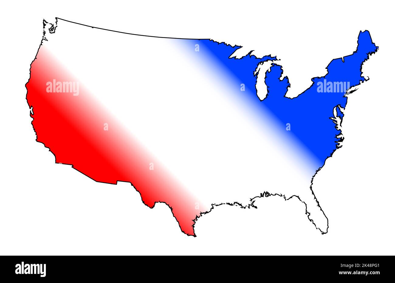 A red white and blue silhouette - A Red White And Blue Silhouette Map Of The United States Of America Over A White Background 2K48PG1 