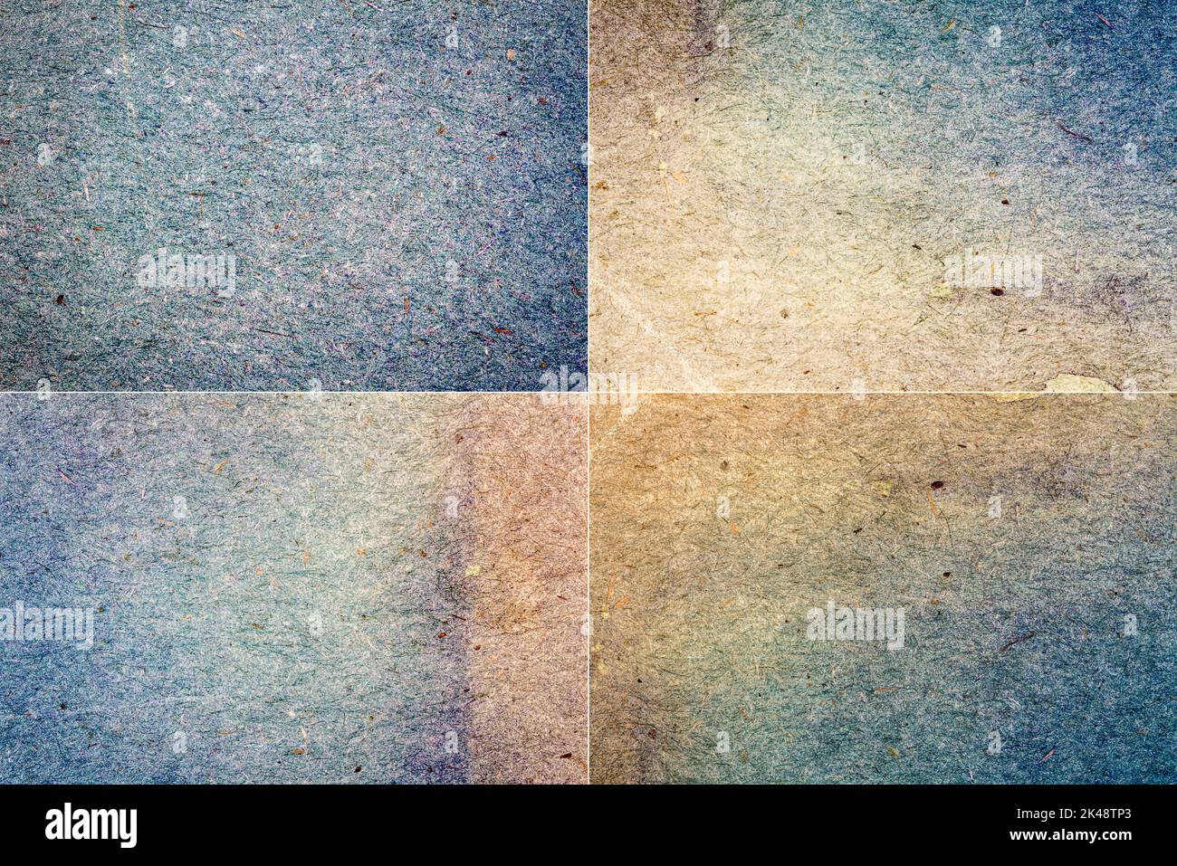 Collection of blue and yellow handmade craft paper texture backgrounds