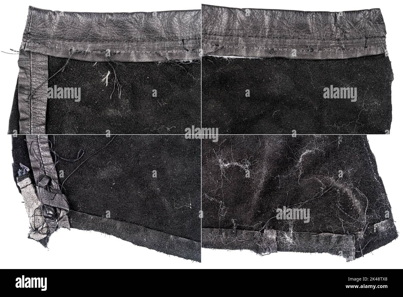 Collection of black leather textures isolated on white background