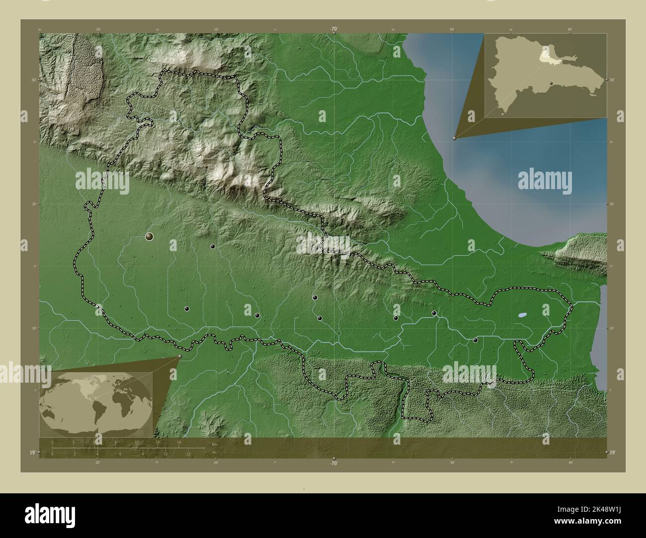 Duarte, province of Dominican Republic. Elevation map colored in wiki