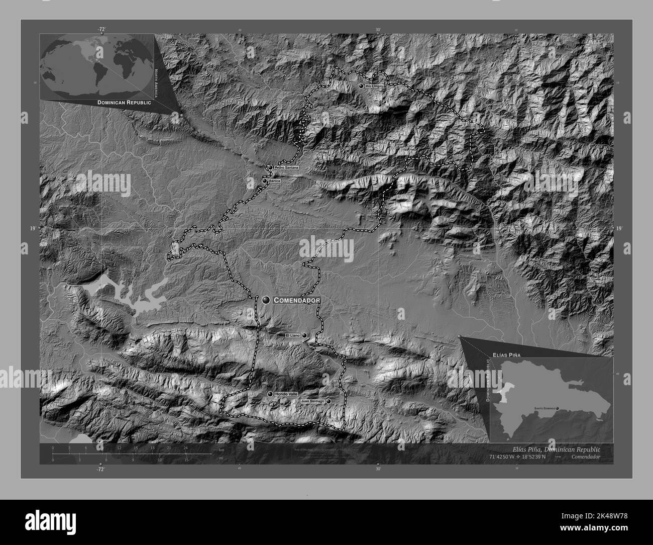 Elias Pina, province of Dominican Republic. Bilevel elevation map with ...