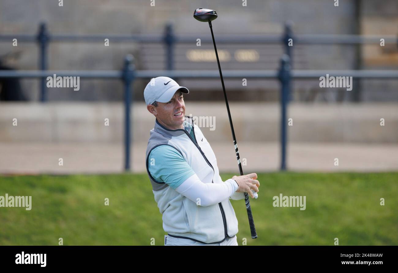Rory McIlroy on the 1st tee during day three of the Alfred Dunhill Links Championship 2022 at St Andrews. Picture date: Saturday October 1, 2022. Stock Photo