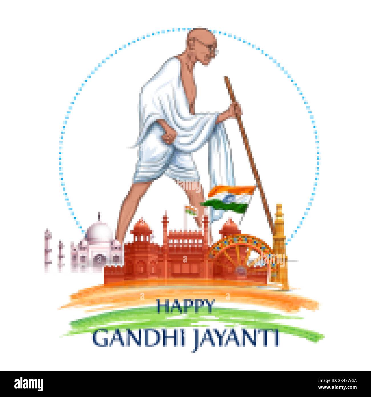 illustration of India background with Nation Hero and Freedom Fighter Mahatma Gandhi popularly known as Bapu for 2nd October Gandhi Jayanti Stock Vector