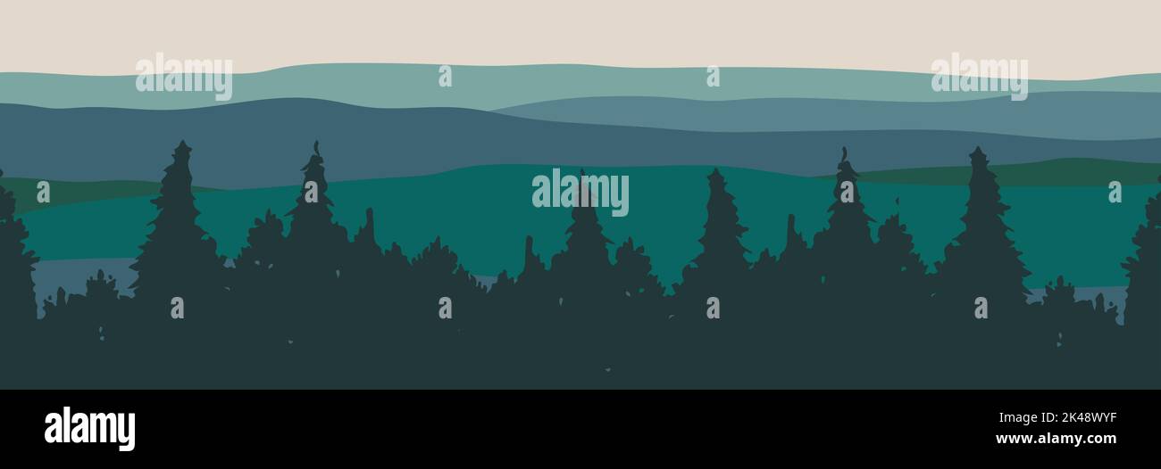 Forest silhouette background. Vector Seamless hand drawn forest Stock ...