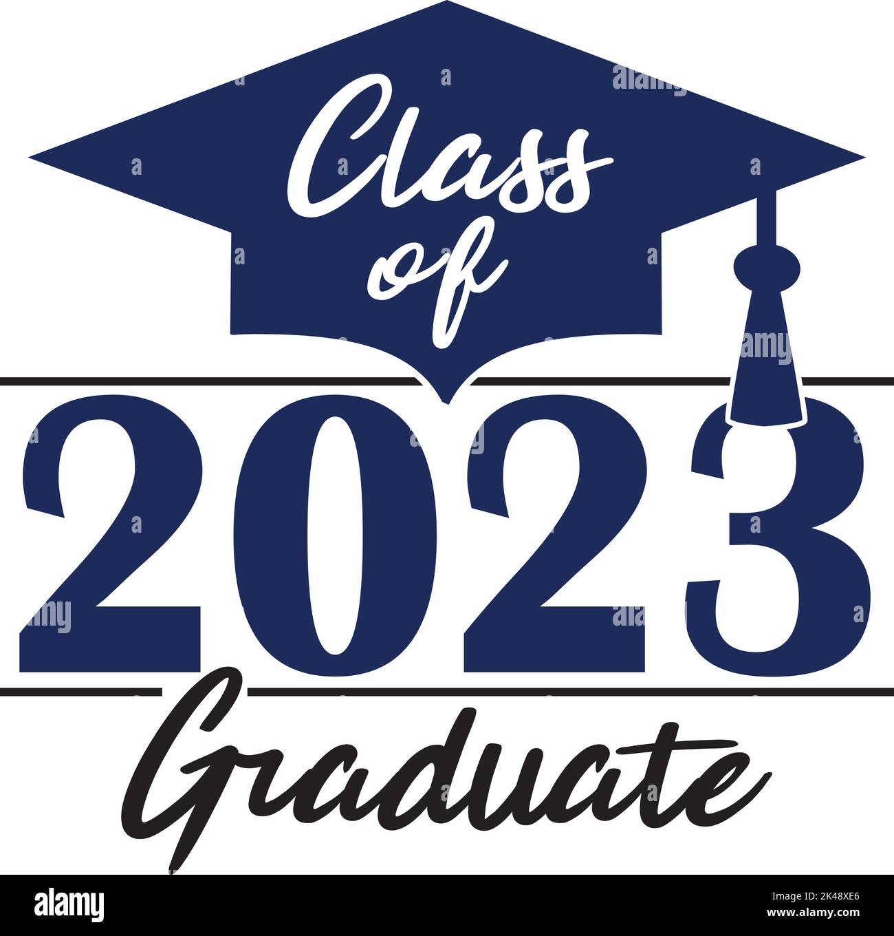 Class of 2023 graduate blue stacked graphic stock vector image art