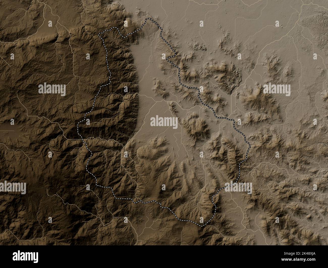 Monsenor Nouel, province of Dominican Republic. Elevation map colored