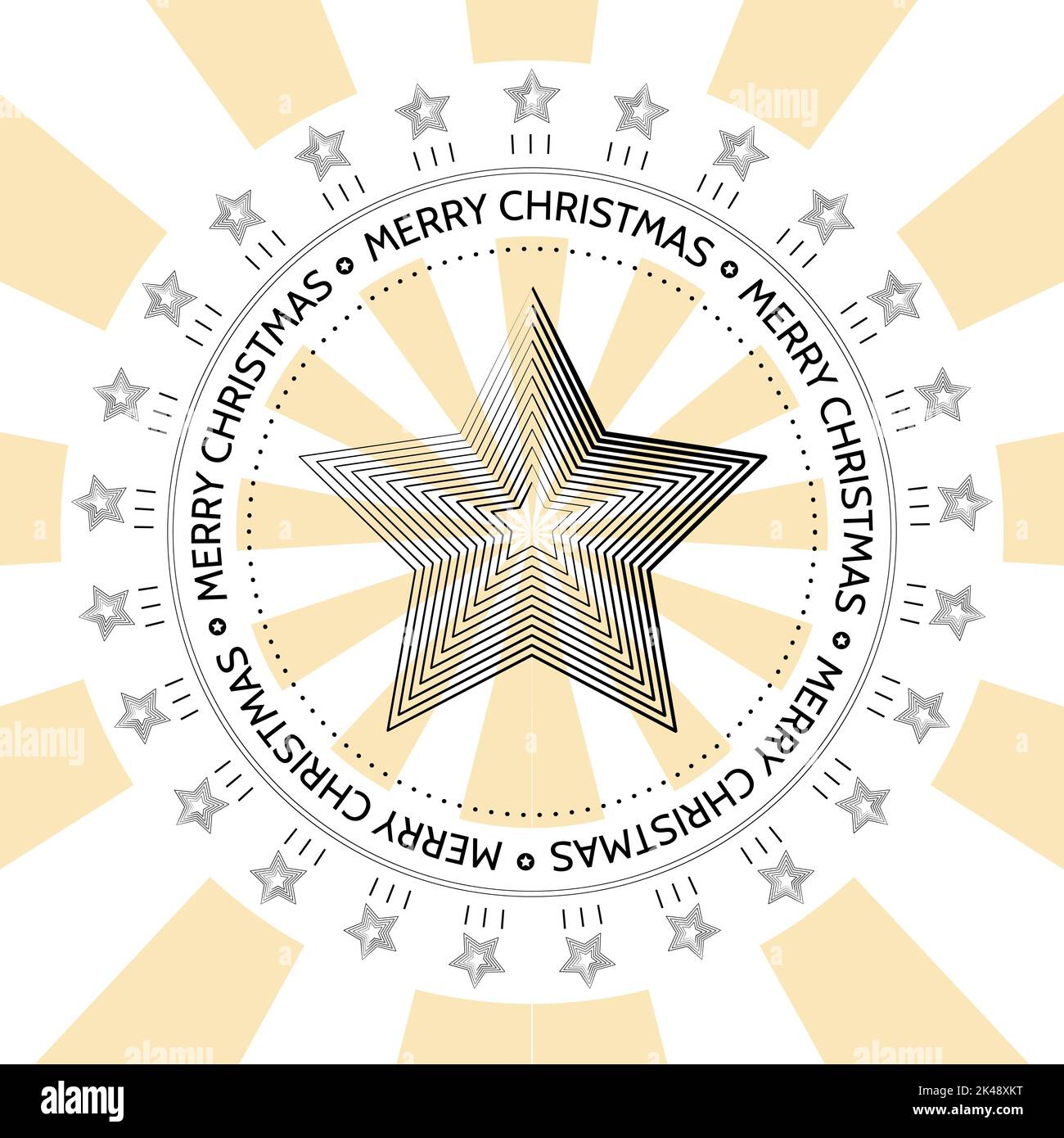 Merry Christmas star stamp on sunburst background. Flat vector illustration Stock Vector