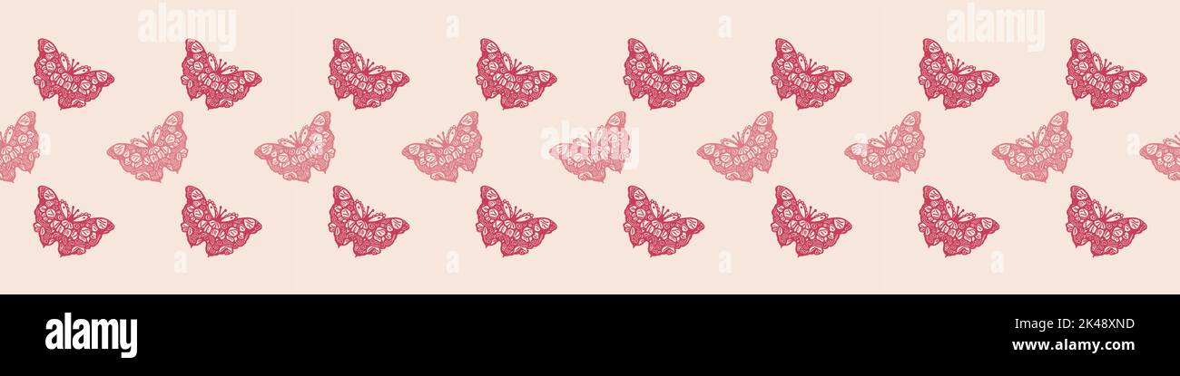 Retro butterfly seamless border. 70s style ecological insect garden ...