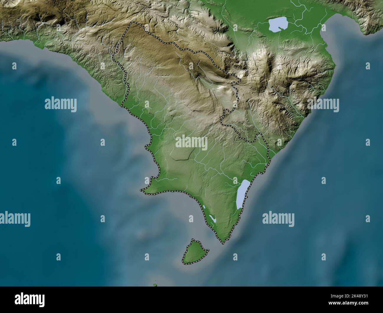 Pedernales, province of Dominican Republic. Elevation map colored in