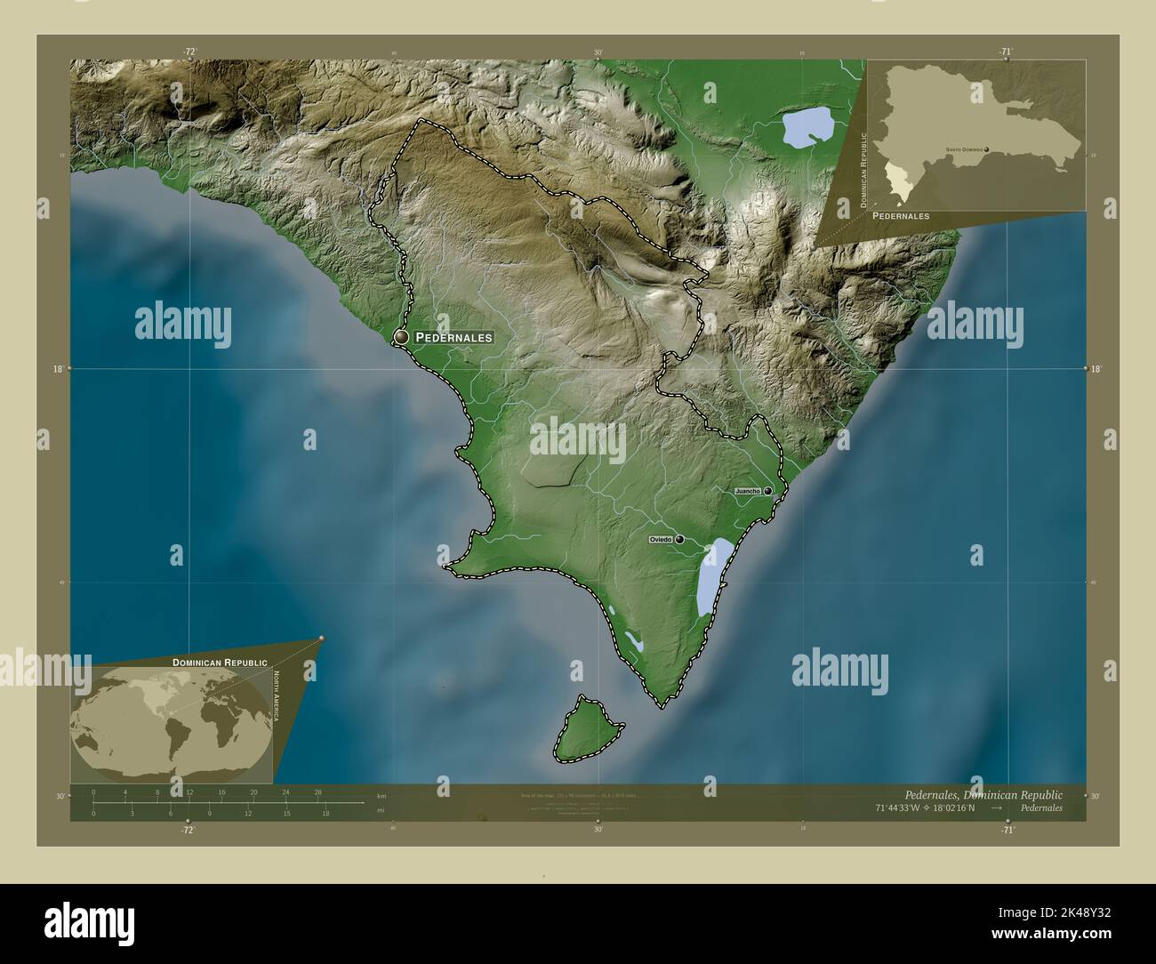 Pedernales, province of Dominican Republic. Elevation map colored in