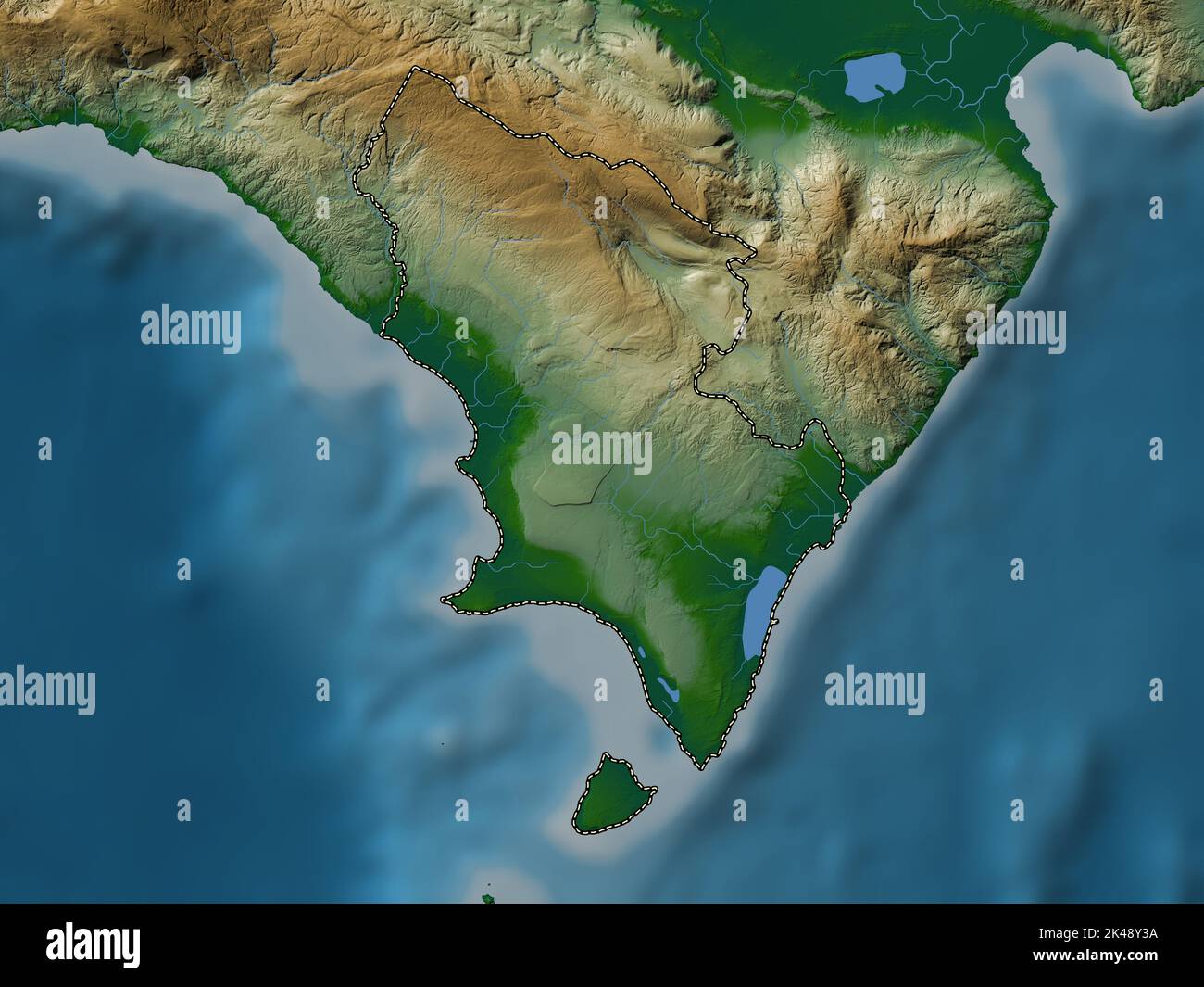 Pedernales, province of Dominican Republic. Colored elevation map with