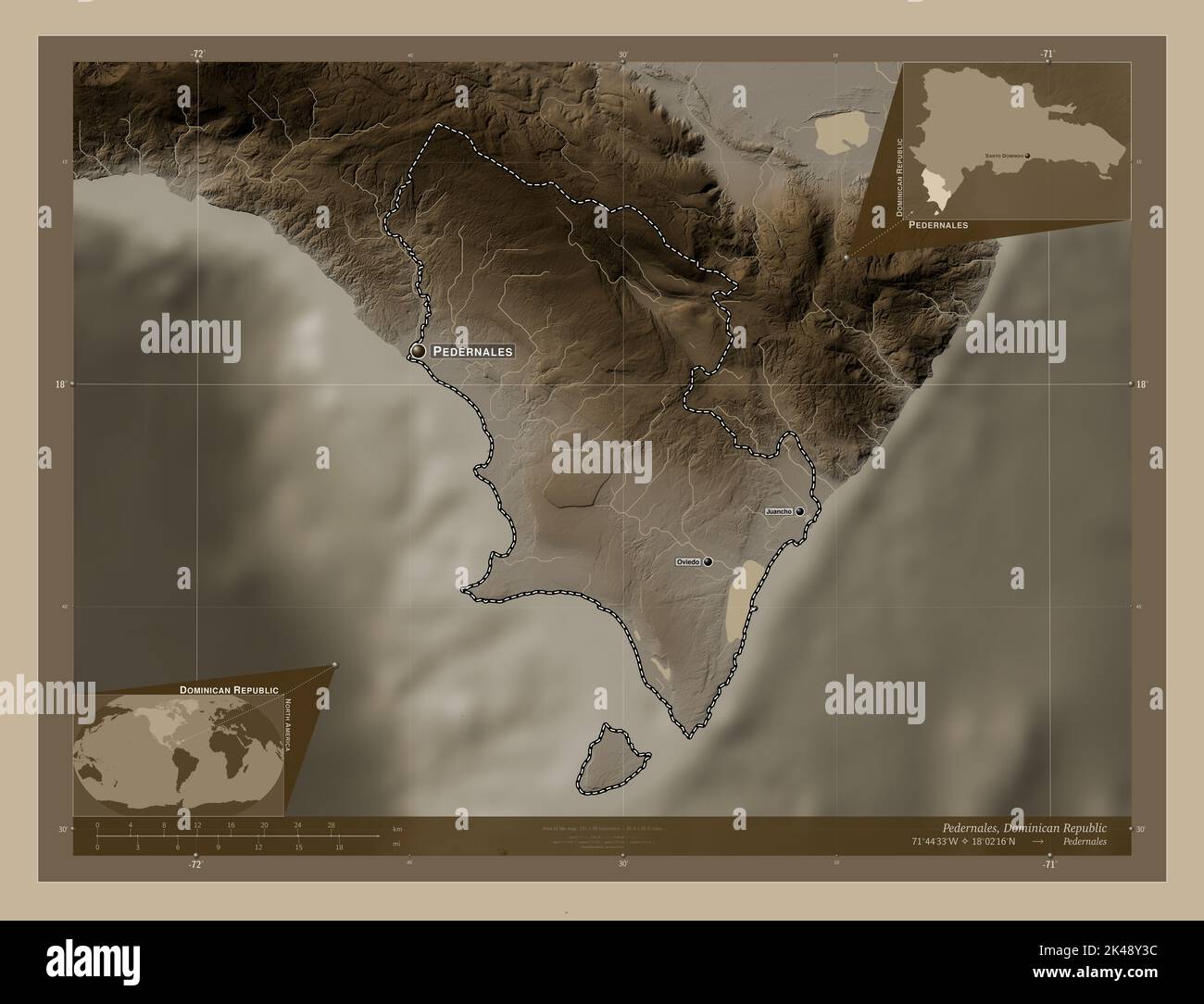 Pedernales, province of Dominican Republic. Elevation map colored in