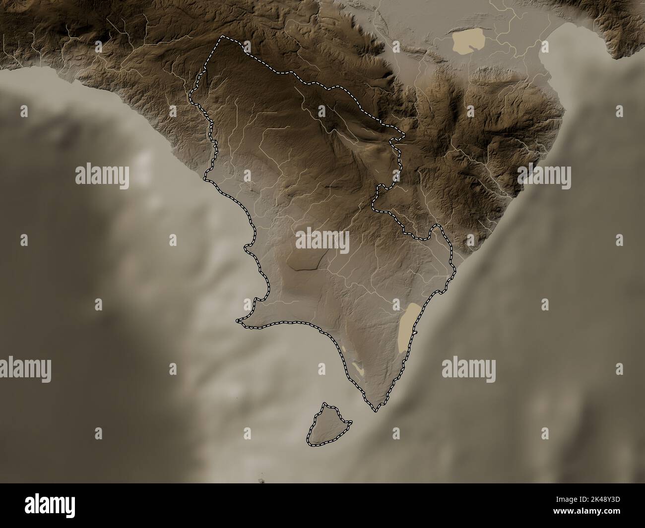 Pedernales, province of Dominican Republic. Elevation map colored in