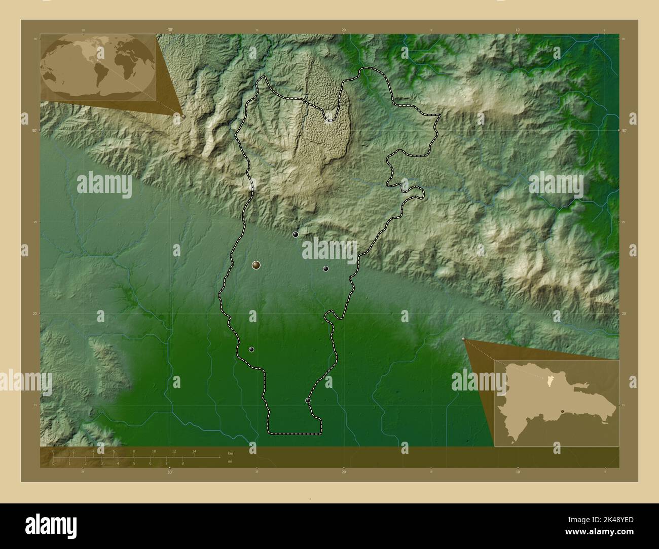Salcedo, province of Dominican Republic. Colored elevation map with ...