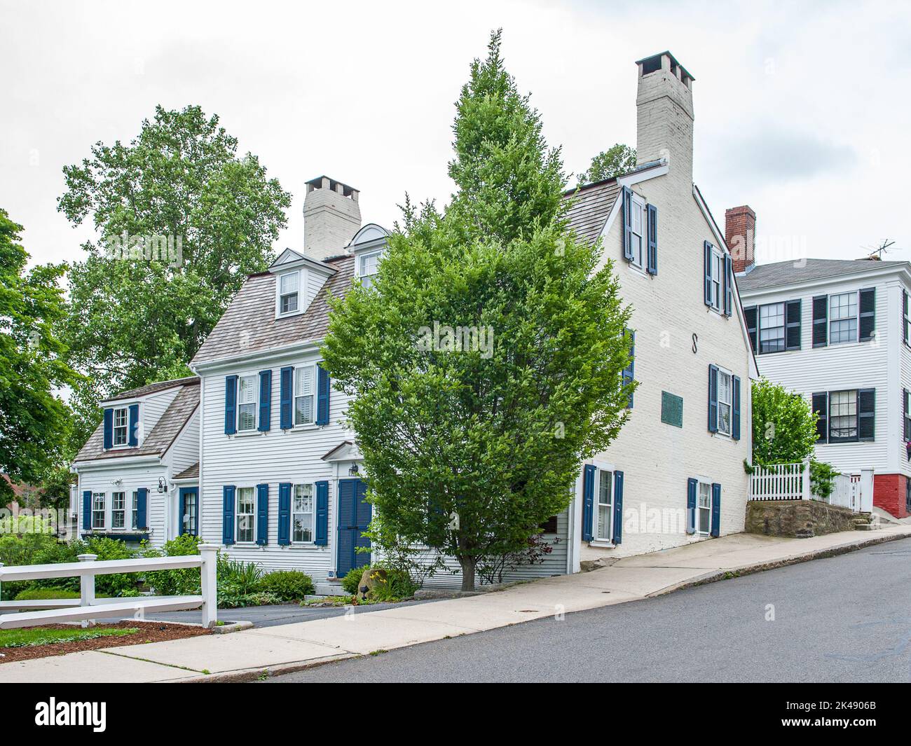 Historic Leyden Street in Plymouth, MA was created by the Pilgrims in 1620. Stock Photo