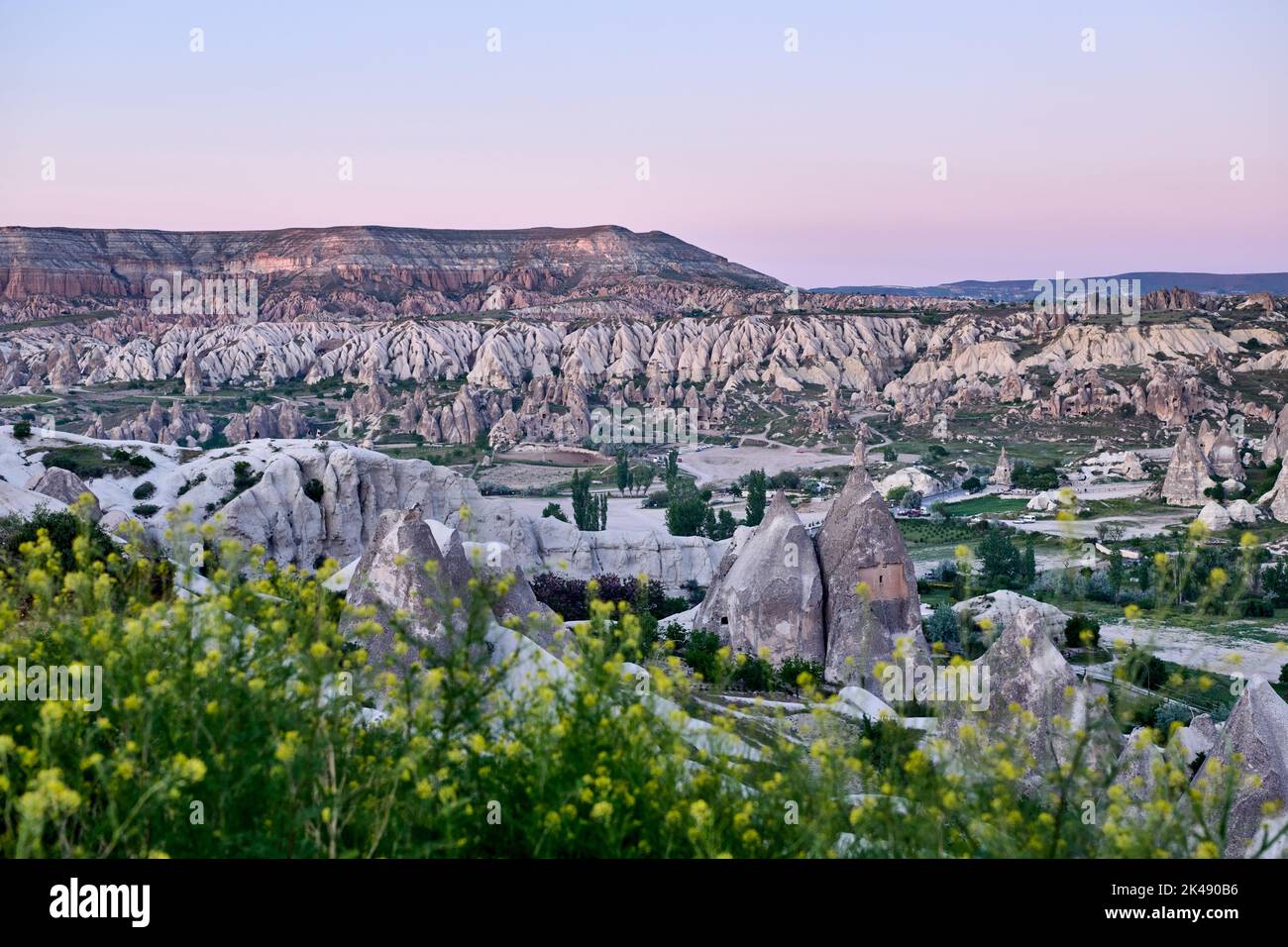 View from sunrise point of Goreme over landscape of Cappadocia, Anatolia, Turkey Stock Photo
