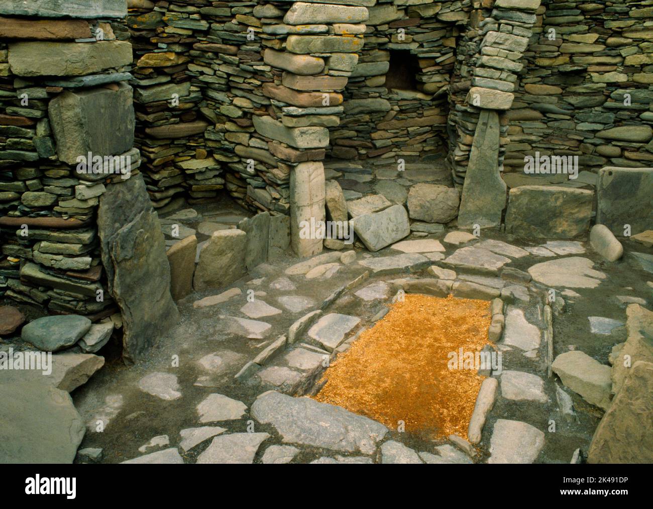 View ENE inside Iron Age wheelhouse I at Jarlshof settlement, Sumburgh