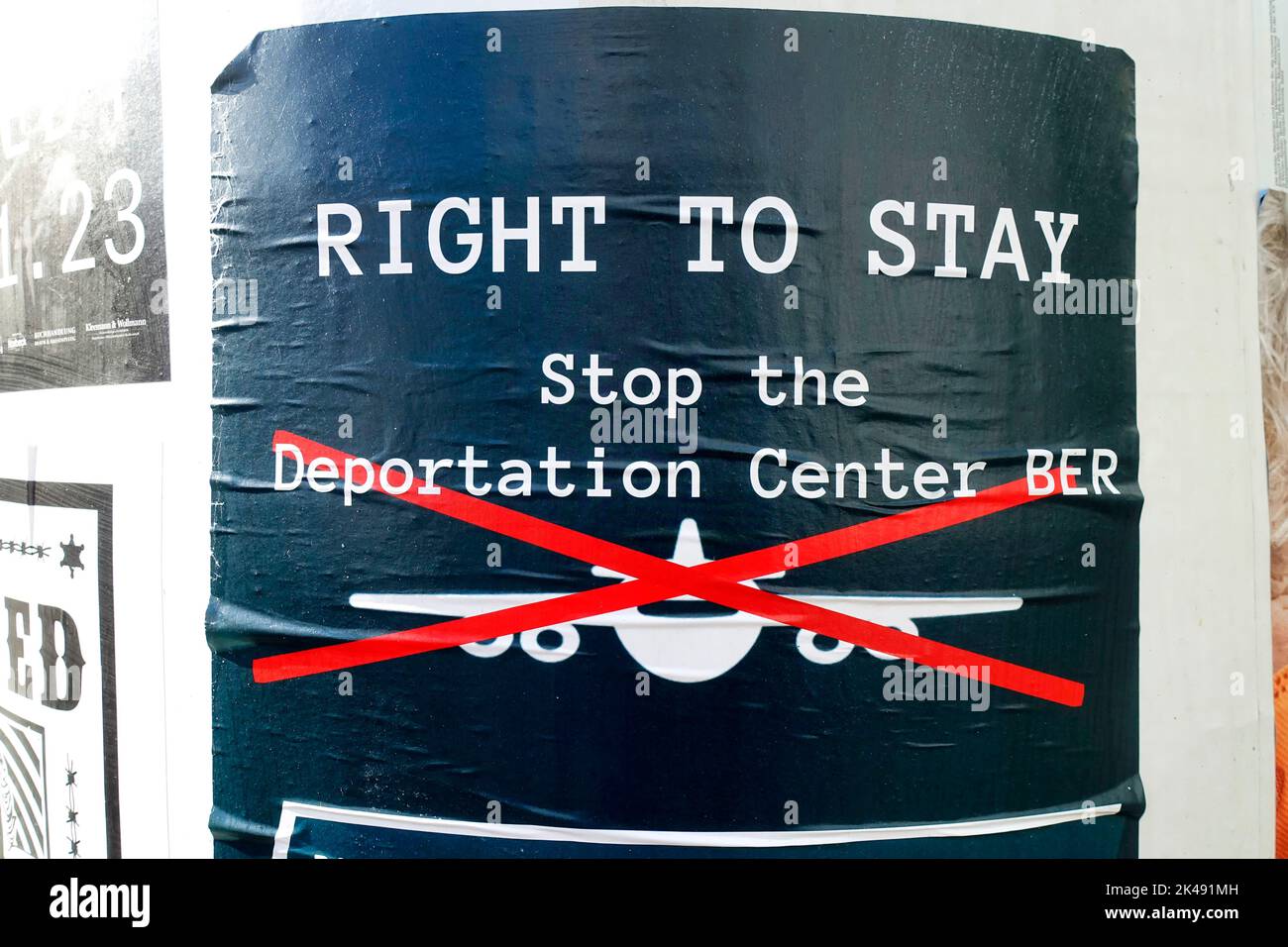 Right to stay, stop the deportation Center BER, Berlin, Brandenburg, Germany Stock Photo