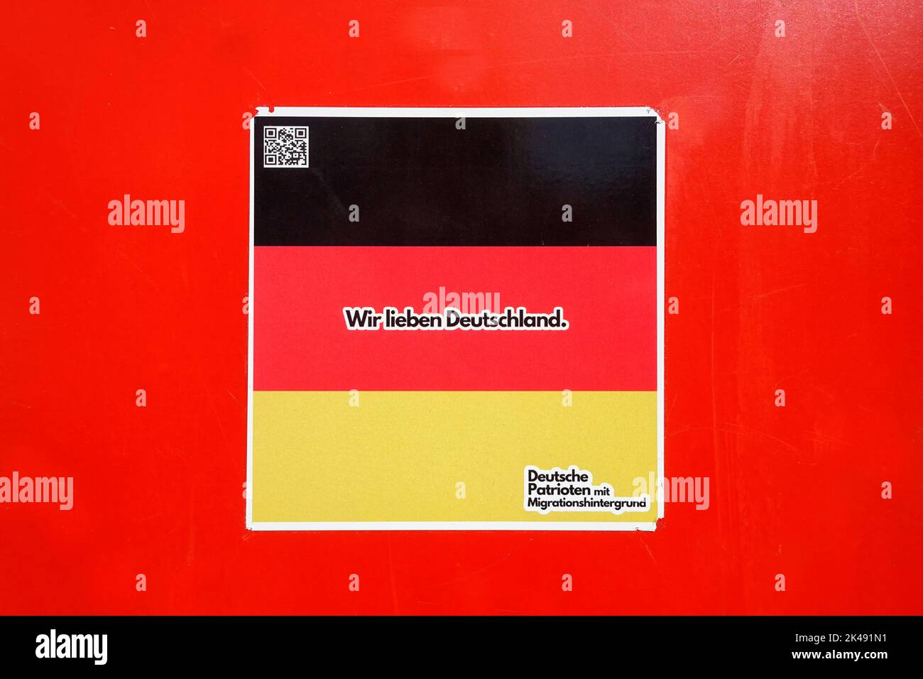 Sticker, we love Germany, German patriots with a migration background, Berlin, Germany Stock Photo