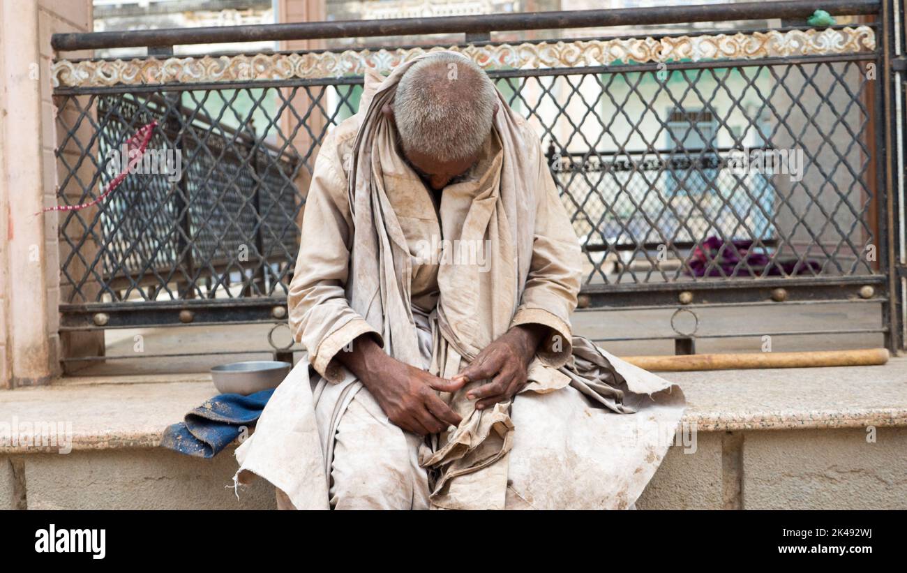 Junjani Rajasthan, India - May 20, 2017 : Indian Village Poor Homeless Farmer Stock Photo