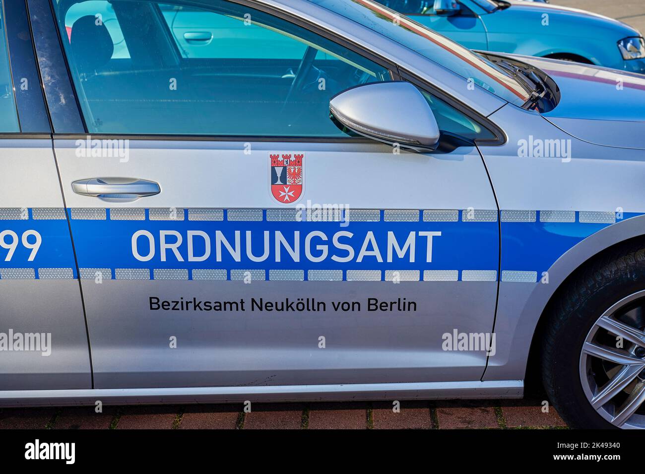 Berlin, Germany - September 10, 2021: Side view of a vehicle of the Berlin Public Order Office. Stock Photo