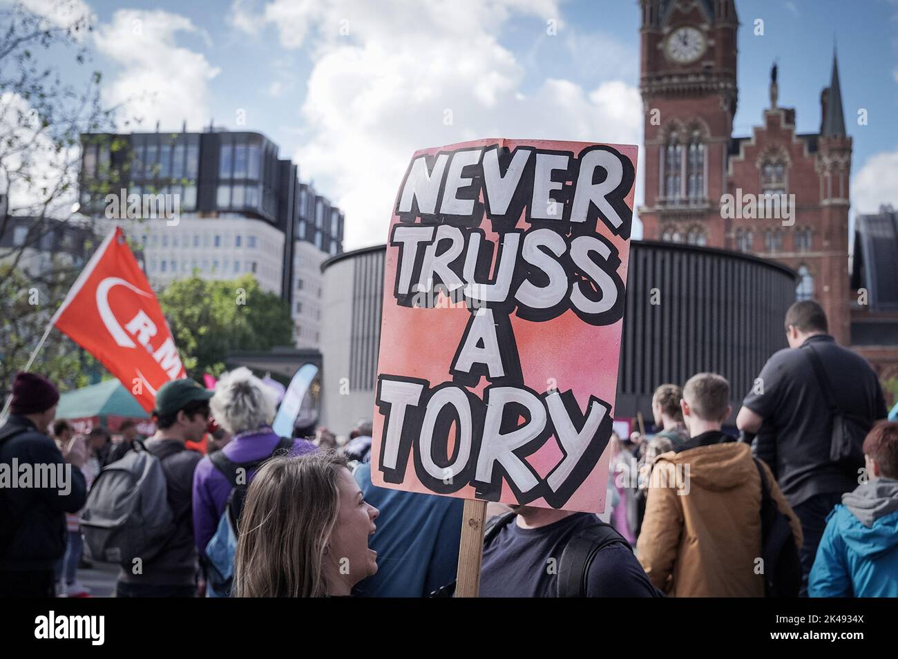 London, UK. 1st October, 2022. Enough is Enough trade union protest and rally outside Kings Cross station. Credit: Guy Corbishley/Alamy Live News Stock Photo
