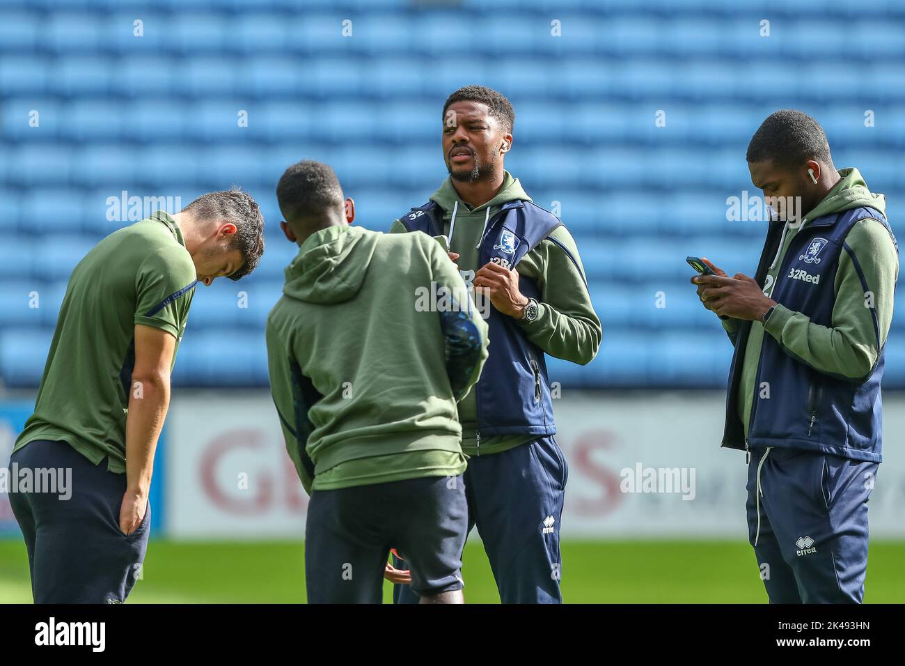Middlesborough players arrive at the stadium ahead of the Sky Bet Championship match Coventry City vs Middlesbrough at Coventry Building Society Arena, Coventry, United Kingdom, 1st October 2022  (Photo by Gareth Evans/News Images) Stock Photo