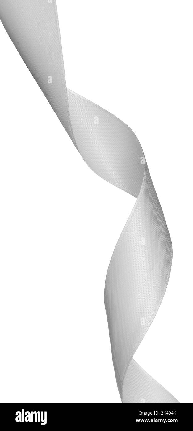 Vertical silver satin ribbon isolated on white background Stock Photo ...