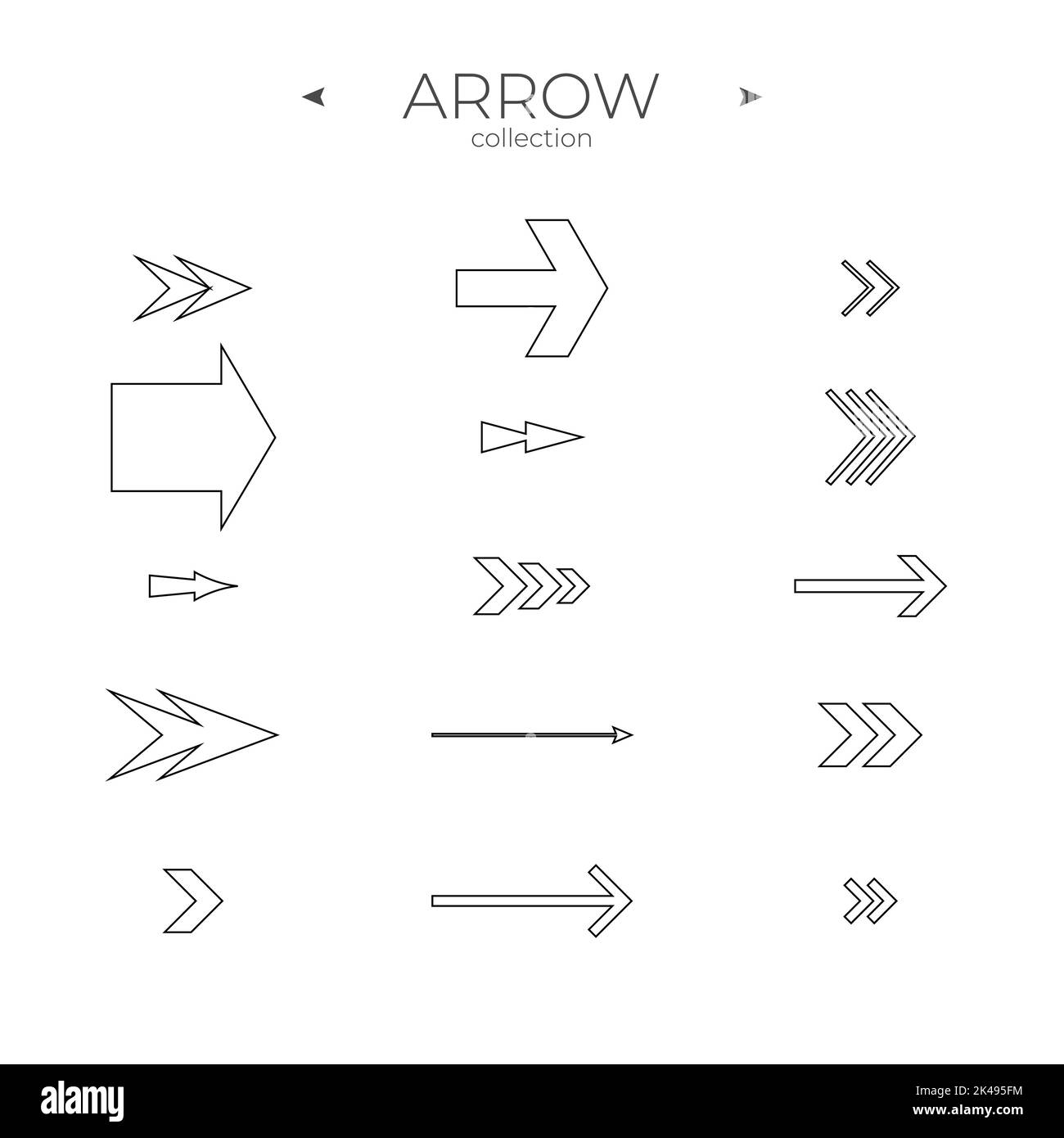 Simple set of arrow icons. Outline symbol collection. Thin line style ...