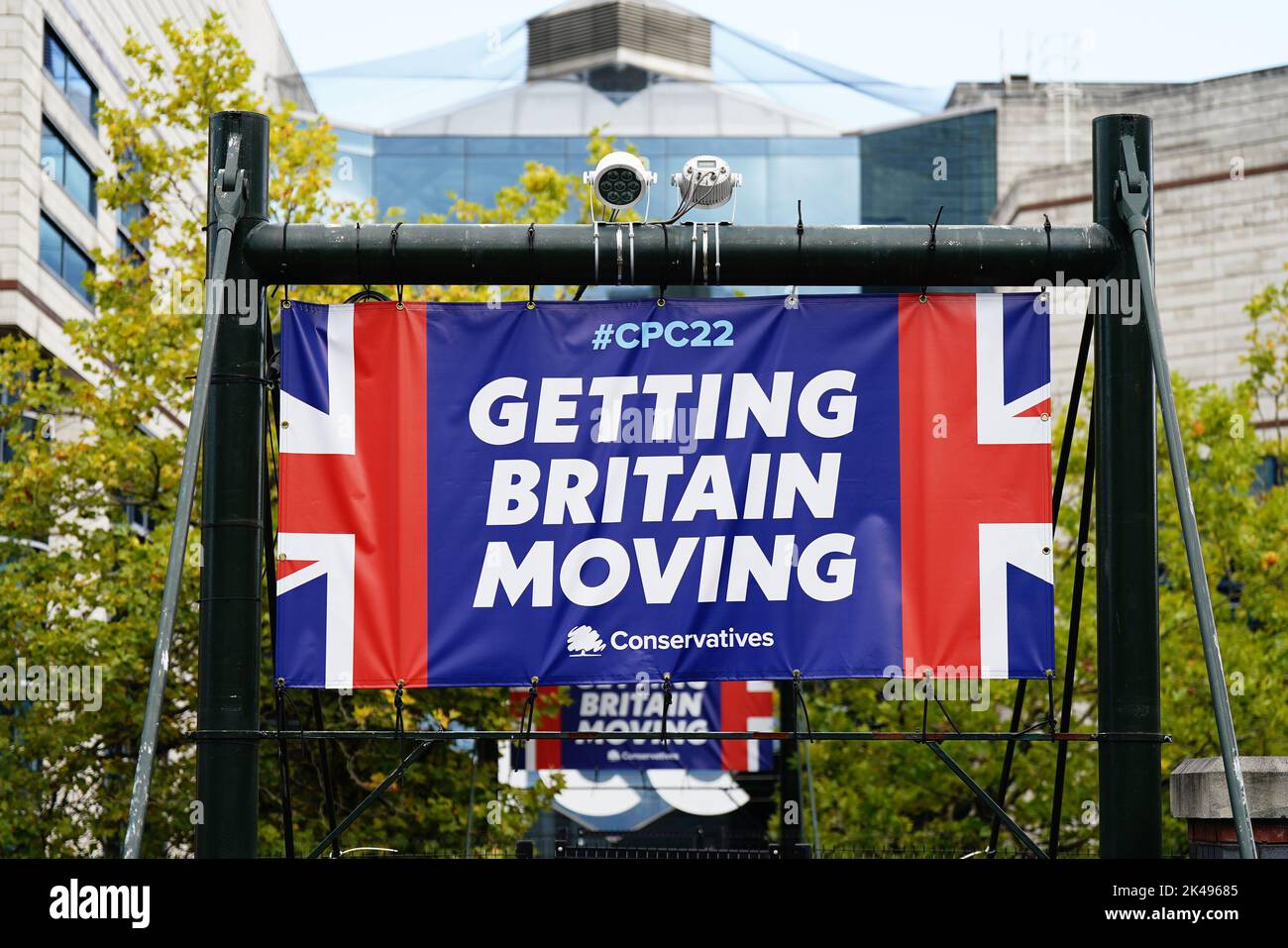 A temporary security gate at the International Convention Centre in Birmingham ahead of the Conservative Party annual conference. Picture date: Saturday October 1, 2022. Stock Photo