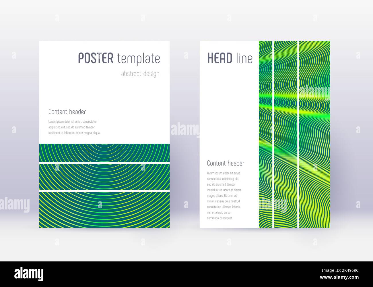 Geometric cover design template set. Green abstract lines on dark