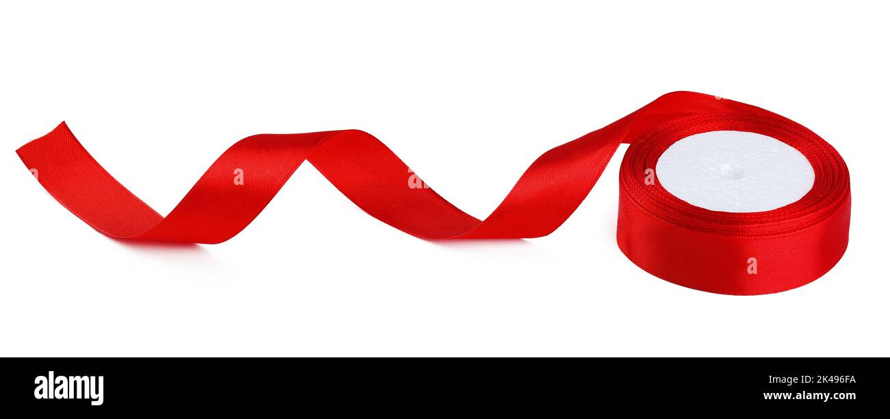Shiny red satin ribbon isolated on white background Stock Photo - Alamy