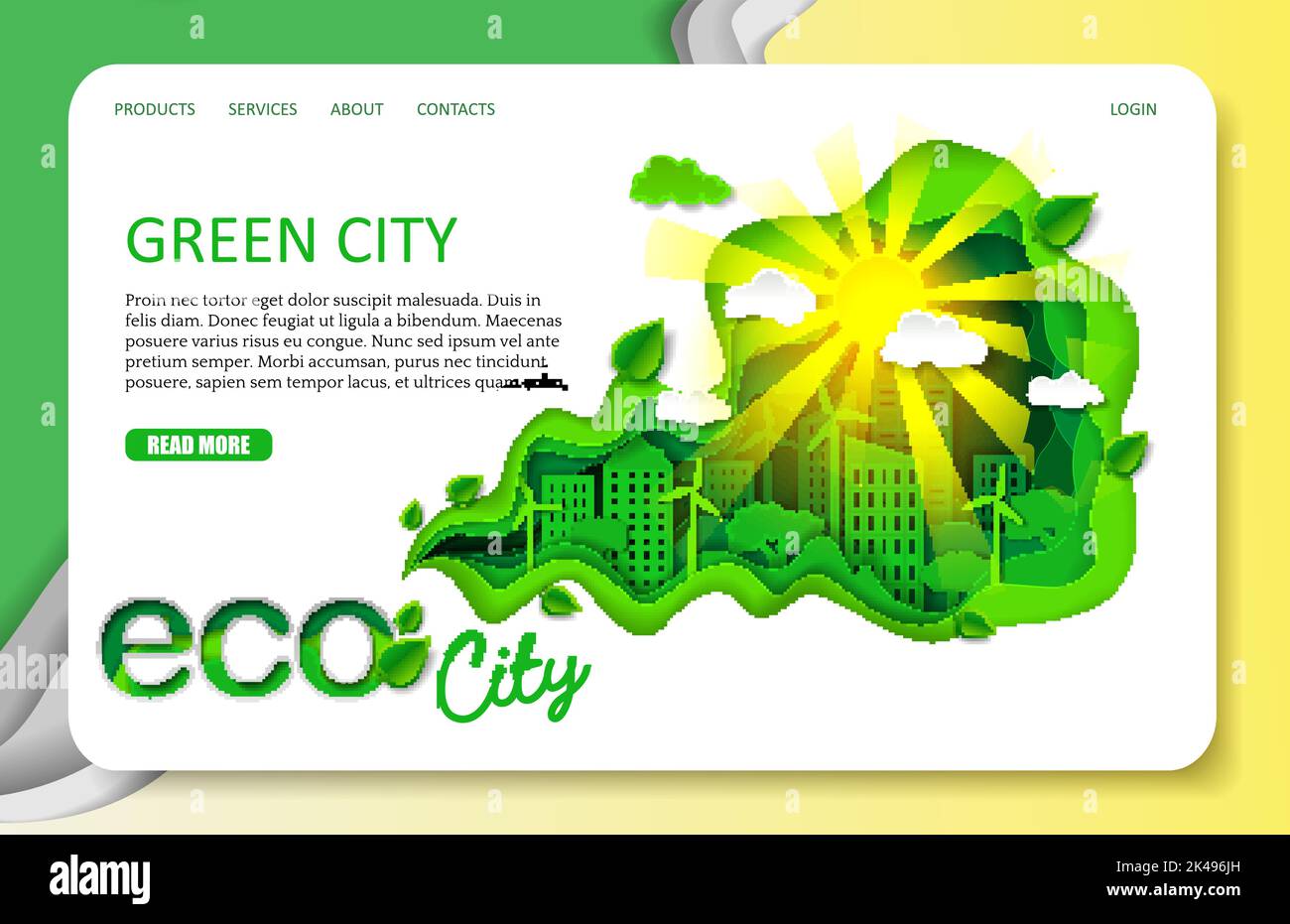 Green city landing page website template. Vector paper cut eco friendly ...