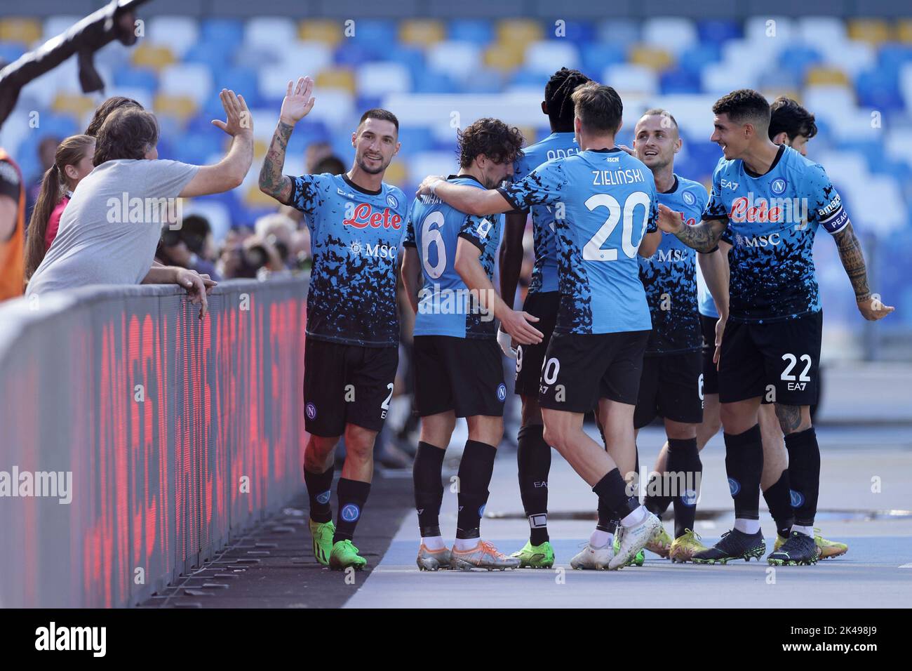 Napoli, Italy. 01st Oct, 2022. Andre Zambo Anguissa of SSC Napoli celebrates with team mates after scoring the goal of 2-0 during the Serie A football match between SSC Napoli and Torino FC at Diego Armando Maradona stadium in Napoli (Italy), October 01st, 2022. Photo Cesare Purini/Insidefoto Credit: Insidefoto di andrea staccioli/Alamy Live News Stock Photo