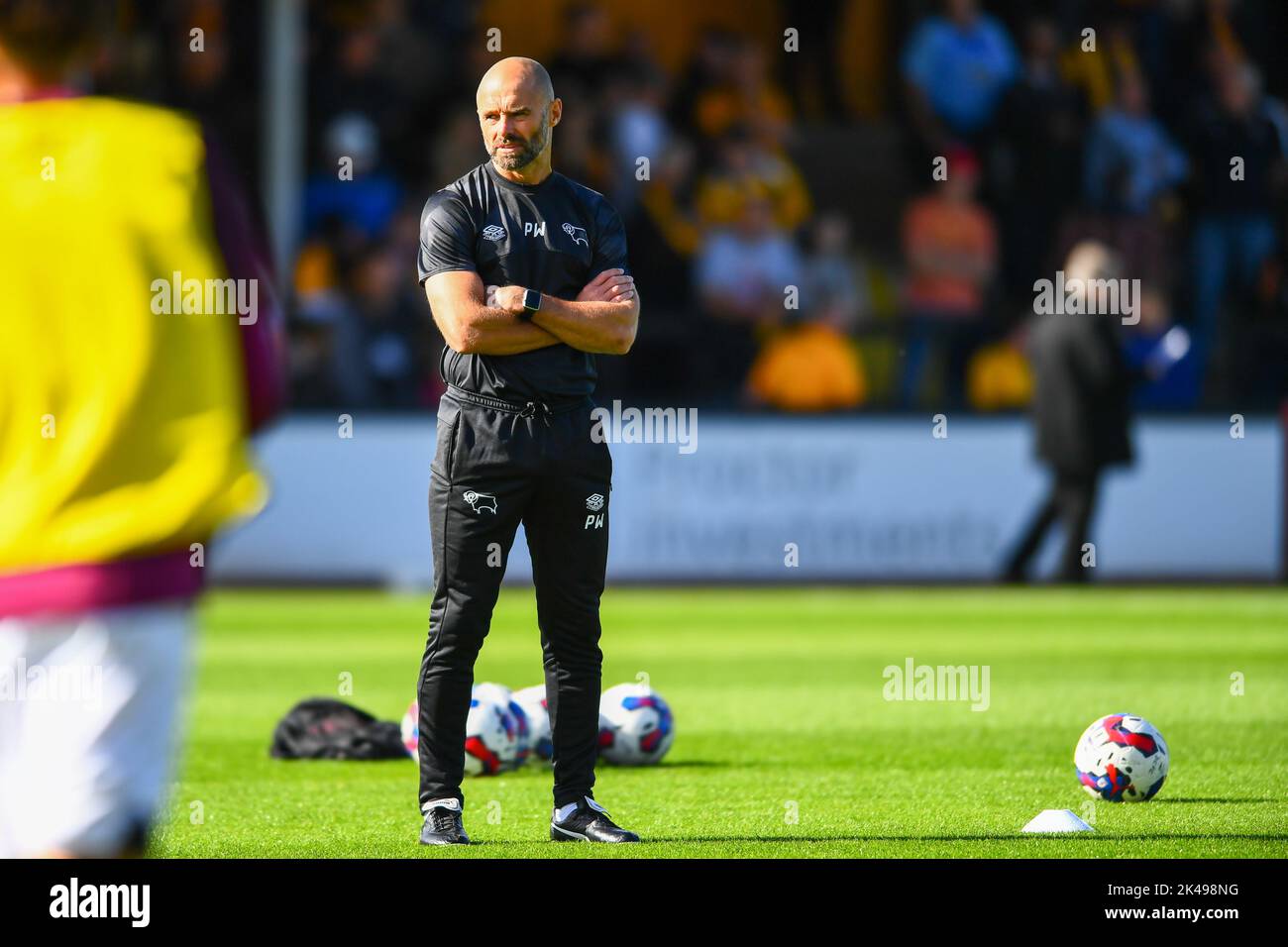 Cambridge, UK. 1st October 2022Manager Paul Warne ( Paul Warne Derby) during warm up the Sky Bet League 1 match between Cambridge United and Derby County at the R Costings Abbey Stadium, Cambridge on Saturday 1st October 2022. Credit: MI News & Sport /Alamy Live News Stock Photo