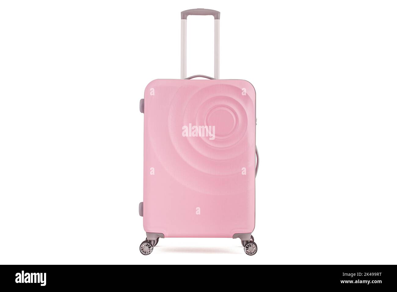 Girly pink suitcase isolated on white background Vacation luggage Stock