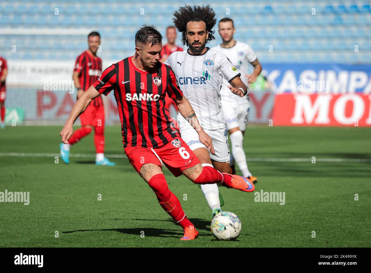 Istanbul, Turkey. 14th Jan, 2022. ISTANBUL, TURKEY - JANUARY 14: Alin Tosca  of Gaziantep FK and Michy Batshuayi of Besiktas JK battle for possession  during the Turkish Super Lig match between Besiktas