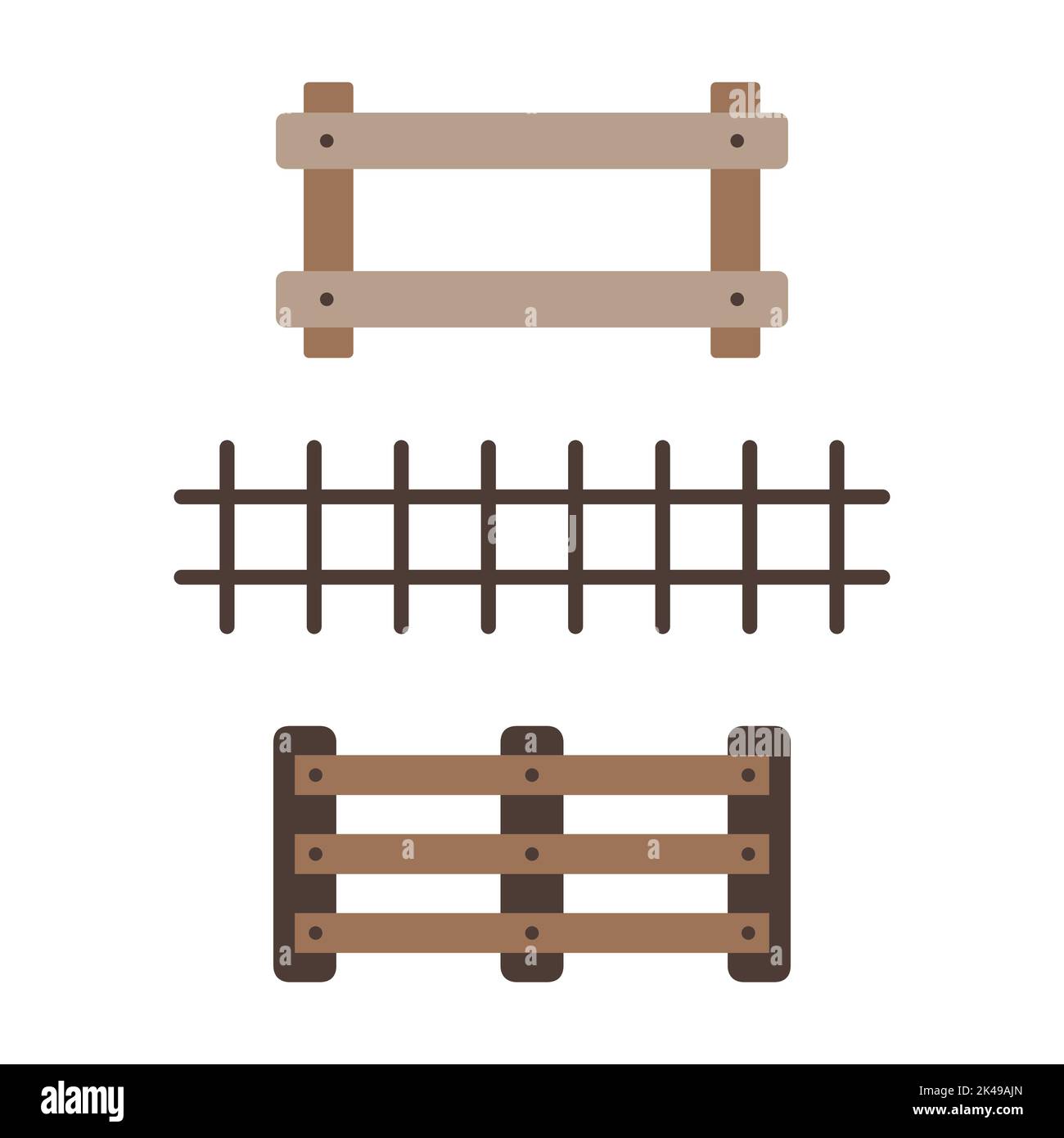 Collection of different fences for the farm. Set of simple doodle illustrations. Items for the ranch. Clipart for the design of children's books, board games. Stock Vector