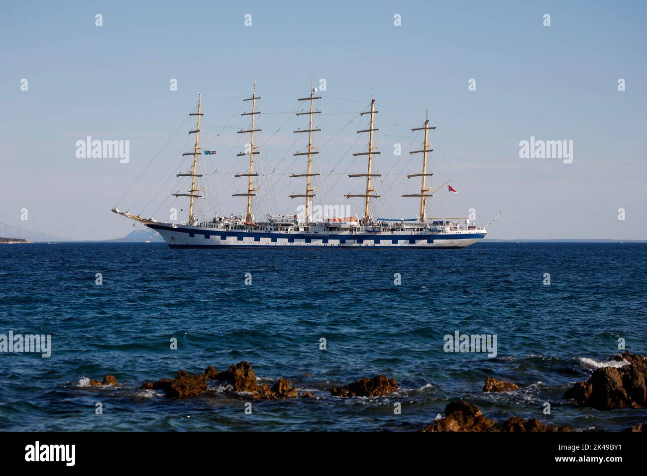 Royal Clipper anchored off Krk Island,Croatia,Europe. Stock Photo