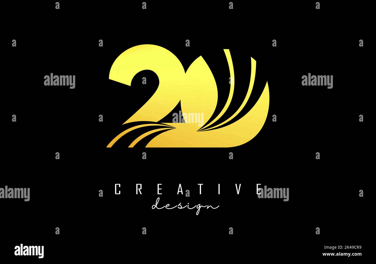 Golden Creative number 20 2 0 logo with leading lines and road concept design. Number with geometric design. Vector Illustration with number and creat Stock Vector