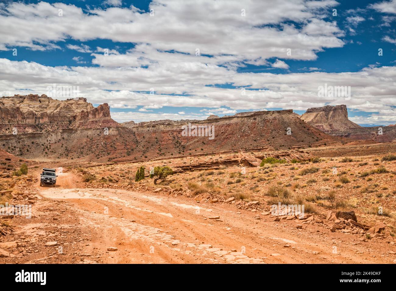 Behind-the-Reef Road, near Crack Canyon, leading to Chute Canyon, San Rafael Reef rock formations, San Rafael Swell, Little Ocean Draw Wilderness Utah Stock Photo